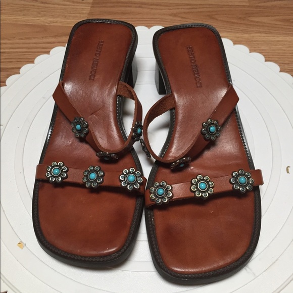 Sesto Meucci Sandals Leather Embellished Size 8 M - Picture 1 of 5